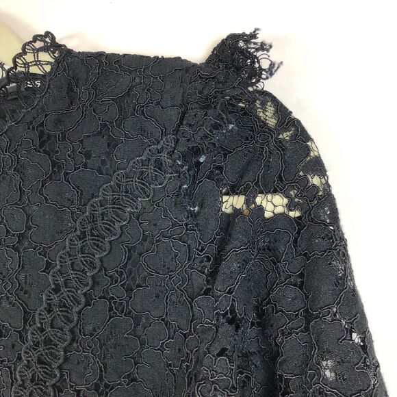 EXPRESS Black Lace Ruffle Long Sleeve Top with Mock Neck Zipper Back Size XS - Picture 2 of 11